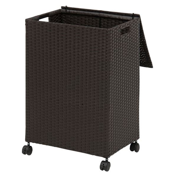 ランドリーラック ランドリー収納 約幅45cm ダークブラウン スチール キャスター ふた付き 洗濯かご チ..