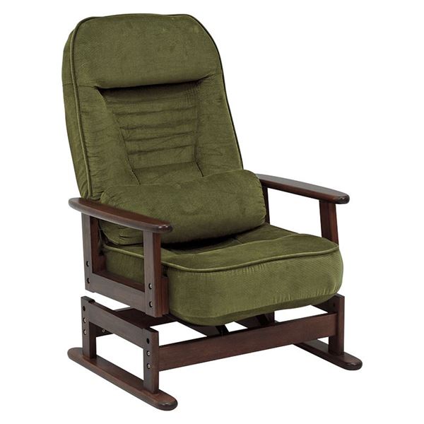 高座椅子 パーソナルチェア 約幅62cm グリーン 5段リクライニング 木製 肘付き ラバーウッド スチールパイプ リビング【代引不可】
