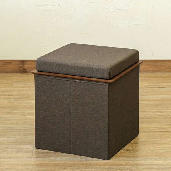 オットマン 約幅375mm ブラウン ファブリック張地 折りたたみ収納可 テーブル付き 収納付き スツール リビング ダイニング【代引不可】 [2]