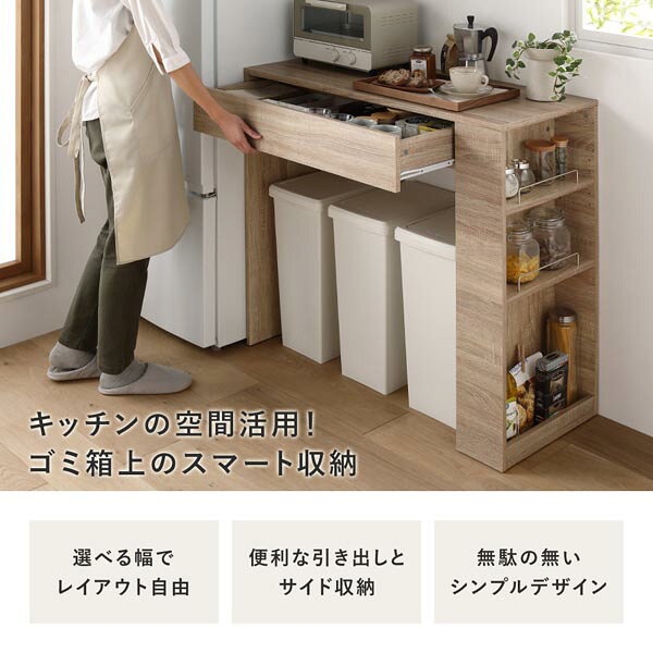 ゴミ箱上 収納カウンター 幅98.5cm ホワイト 引き出し付 棚付き お手入れ簡単 キッチン収納 収納家具 キッチン 台所 組立品【代引不可】 shop-easu-11201244 Shop E-ASU サンプル画像3