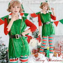 サンタ コスプレ クリスマスツリー レディース クリスマス 衣装 緑 グリーン 長袖 ワンピース 帽子 4点セット コスチューム サンタクロース 仮装 変装 大...
