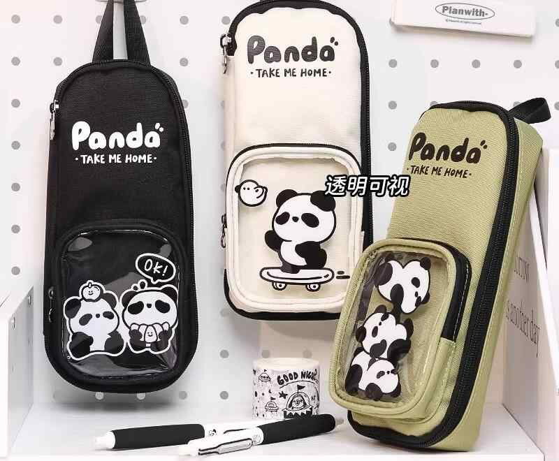 筆箱 ペンケース キッズ 子供 小学生 男の子 女の子 パンダ 鉛筆 バッグ リュック型 透明 クリア 大容..