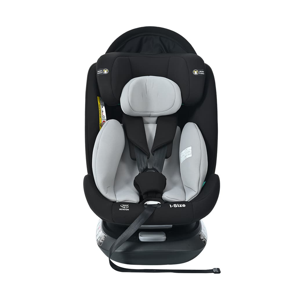 チャイルドシート 新生児 ISOFIX 0歳~12歳 360度回転式 40~150cm ジュニアシート 調節可能 洗える キャノピー付き ベビーシート ドリンクホルダー付き 出産祝い 車【ブラック+グレー】