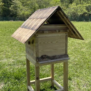 日本みつばち用 飼育箱 点検しやすい 巣枠式巣箱 杉材 桜材 観察窓1カ所付 三角バー巣枠9枚 台と屋根付 フルセット 日本蜜蜂 増群