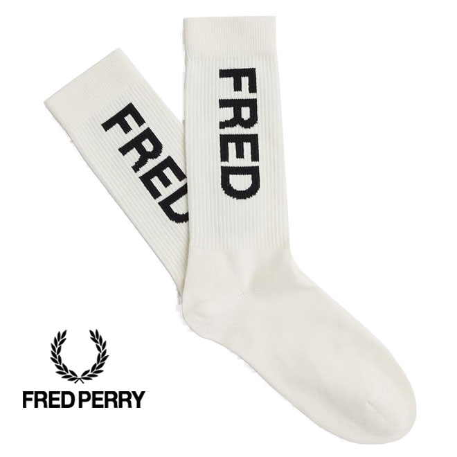 フレッドペリー 靴下 メンズ フレッドペリー 靴下 ブランドロゴ入り ソックス FRED PERRY C5137 メンズ スノーホワイト 129 白系 Branded Rib Socks