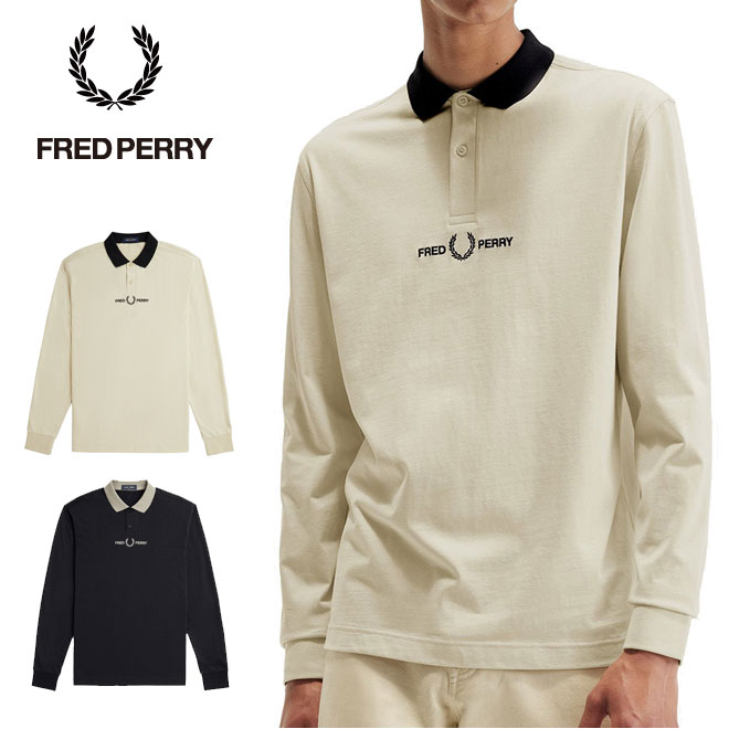 楽天friends　楽天市場店フレッドペリー 長袖 刺しゅう入りポロシャツ FRED PERRY M7714 メンズ レディース ユニセックス Relaxed Embroidered Polo Shirt スポーツスタイル 刺繍 シンプル ブラック オートミール きれい目 黒