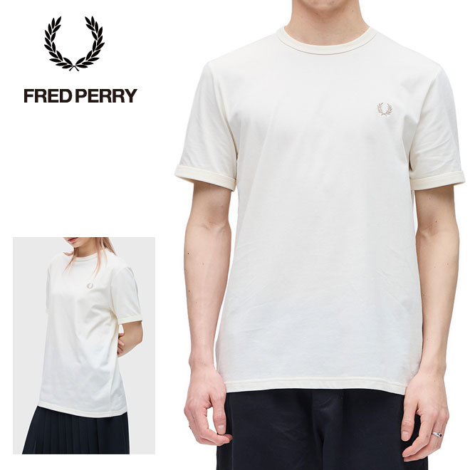 楽天friends　楽天市場店フレッドペリー リンガーTシャツ 半袖 ワンポイント FRED PERRY M3519 ECRU S64 エクリュ ECRU RINGER T-SHIRT メンズ レディース ユニセックス スポーツスタイル クルーネック 刺繍 シンプル