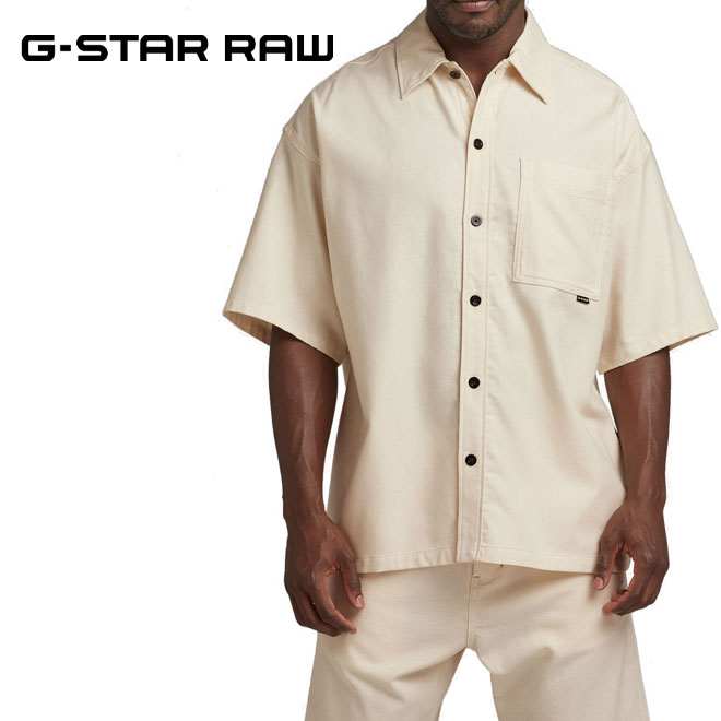 ジースター ロウ ワンポケット ボックスフィットシャツ 半袖 G-STAR RAW メンズ D22949-D299-159 1 POCKET BOXY SHIRT 生成 ホワイト系 ベージュ系