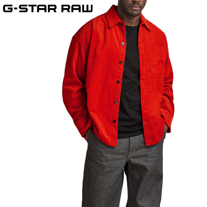 ジースターロゥ アウター メンズ ジースター ロウ コーデュロイシャツ G-STAR RAW D23007-D405-G052 メンズ シンプル レンガ オレンジ BOXY FIT SHIRT