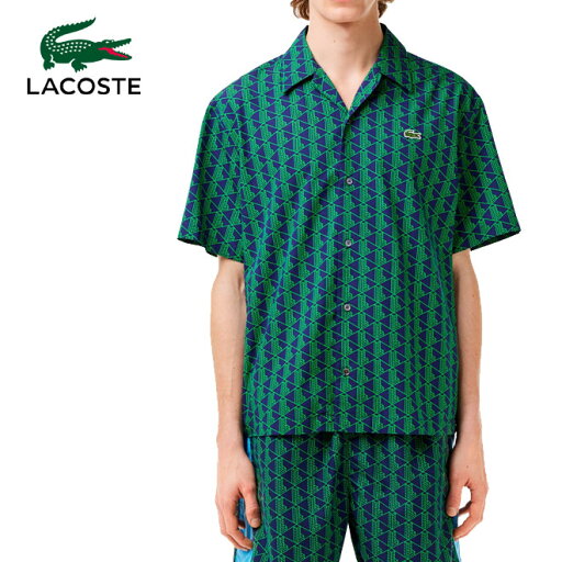 ラコステ オールオーバーモノグラムプリントオープンカラーシャツ 半袖 LACOSTE CH8792-10 グリーンIQ0 メンズ ワニ ロゴ 総柄シャツ ラコステ オールオーバーモノグラムプリントオープンカラーシャツ 半袖 LACOSTE CH8792-10 グリーンIQ0 メンズ ワニ ロゴ 総柄シャツ