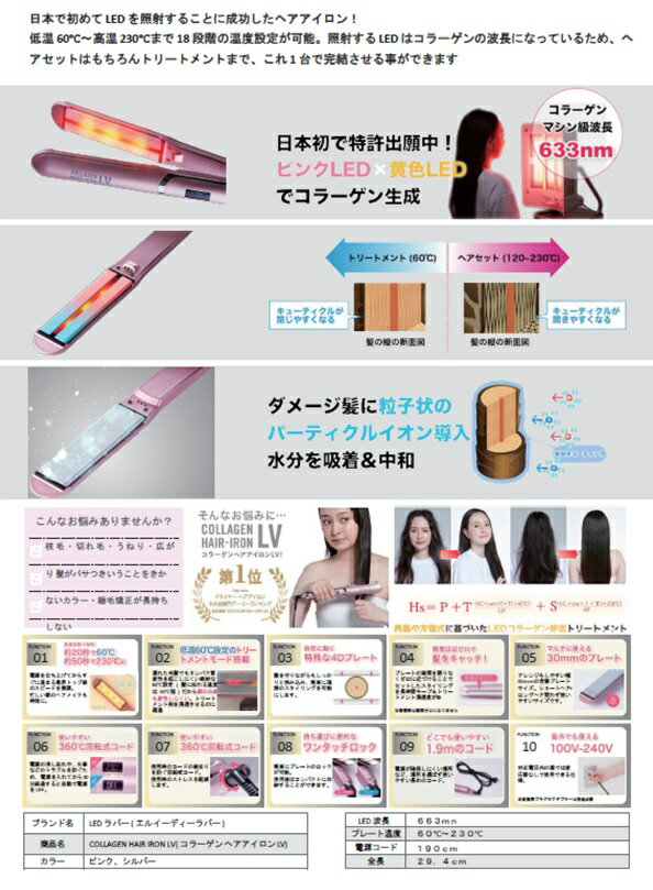 COLLAGEN HAIR-IRON LV ���顼����إ��������� LED��С� ������� ��ȱ LED ���֥�ȼ� �ѡ��ƥ����륤���� �ü쵻�� 2WAY 18�ʳ� �ԥ�LED ���� ��������� �ȥ�ޥ���۹�ץ졼�� γ�� �ޥ��ʥ������� ��ʬ���� ���� �ⲹ �㲹 ���᡼������ 60�� 120���230��