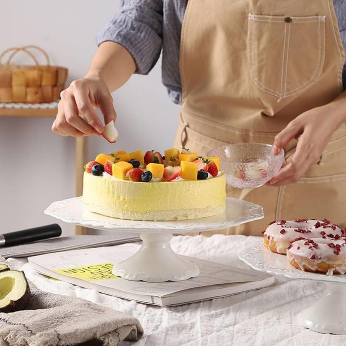ケーキスタンド セラミック ケーキプレート デザートスタンド ホワイト 25cm 30cm 誕生日 結婚式