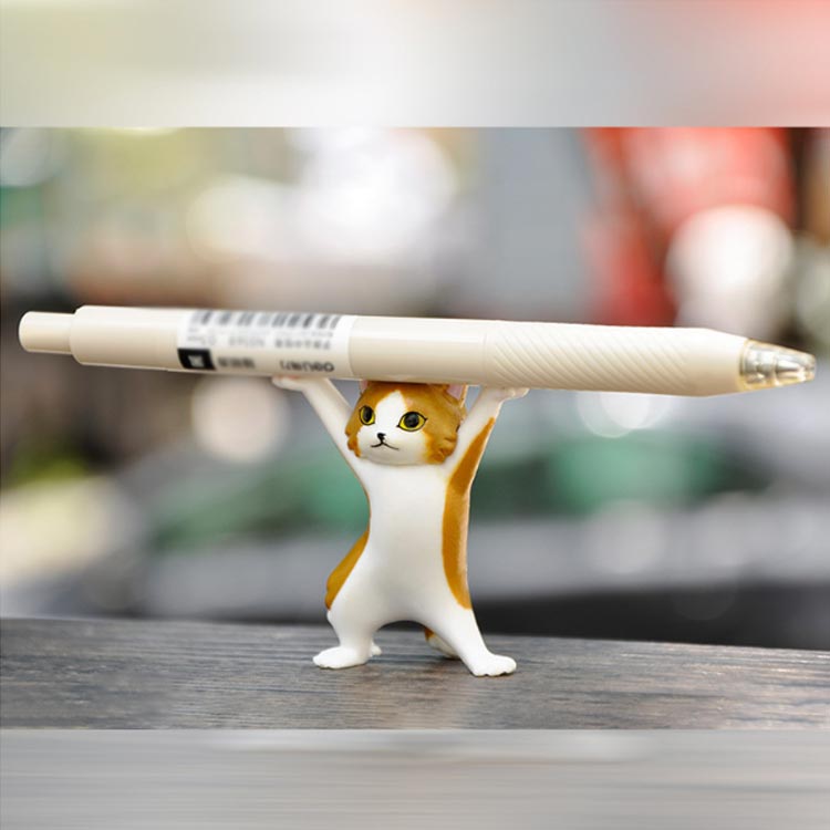 猫ペン立て 6点セット ネコ置物 ペンホルダー ヘッドフォンホルダー 手作り風 猫グッズ [2]
