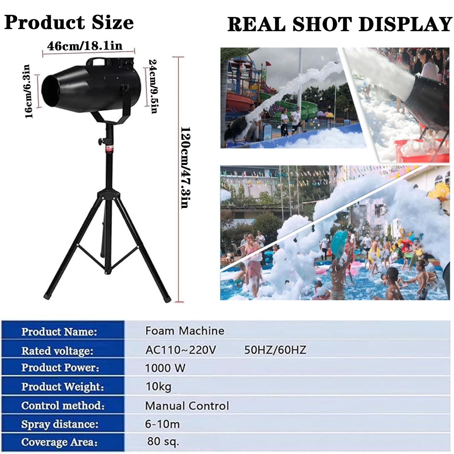 1000W máquina de formar para la fiesta, gran máquina de formar escenario, cañón de forma de fiesta, agua de verano con cañón ajustable, para la fiesta, al aire libre, parque acuático, piscina Negro — vista 2