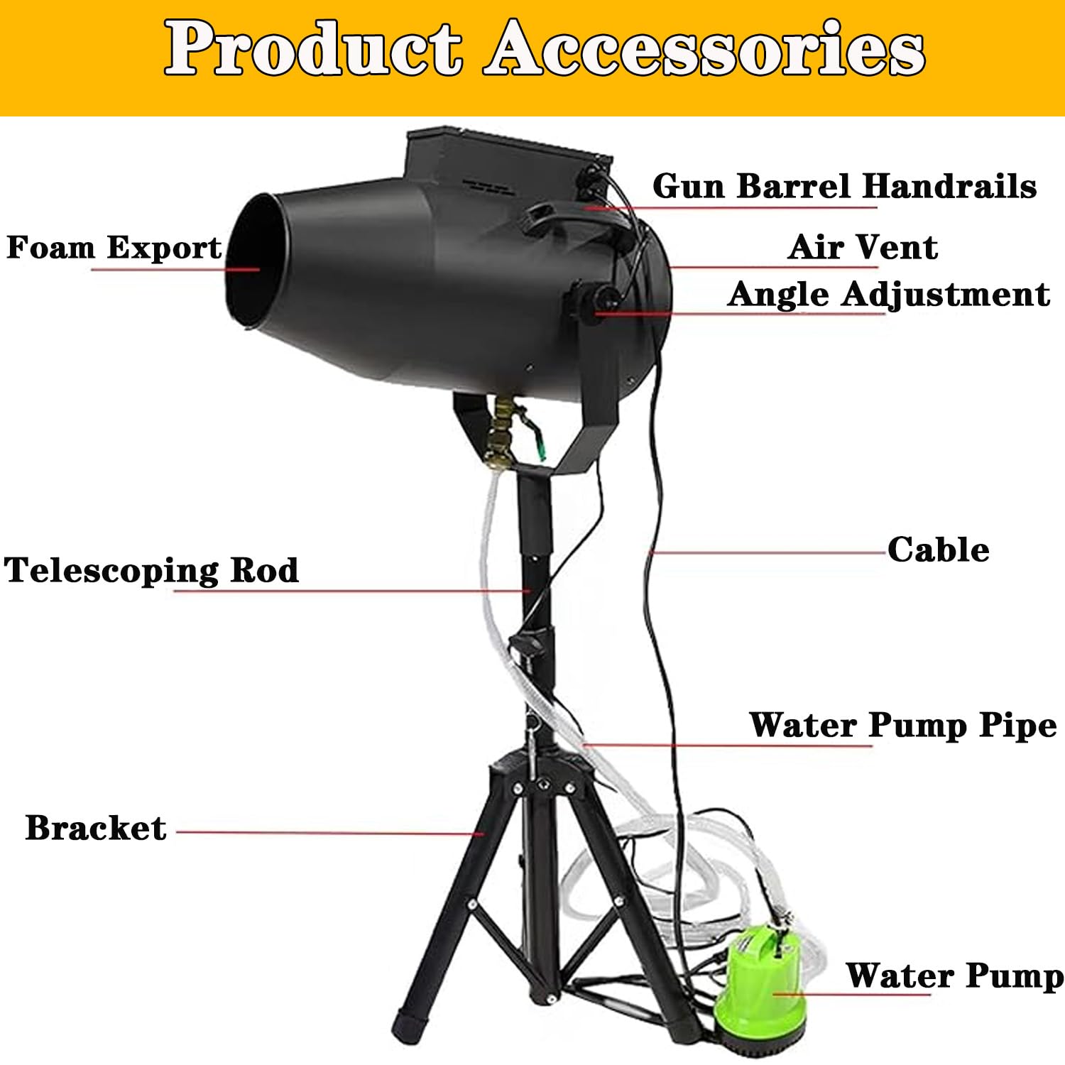 1000W máquina de formar para la fiesta, gran máquina de formar escenario, cañón de forma de fiesta, agua de verano con cañón ajustable, para la fiesta, al aire libre, parque acuático, piscina Negro — vista 3