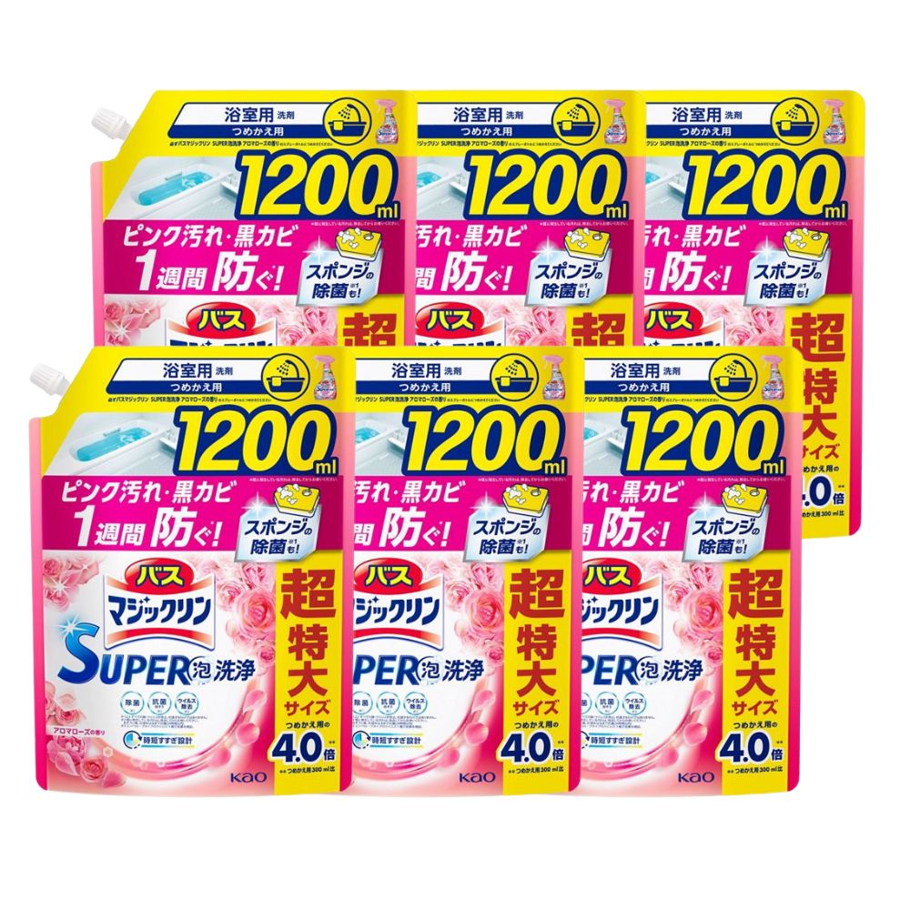 バスマジックリン スーパー泡洗浄 アロマローズ 詰め替え 1200ml×6個セット【ケース販売】バスマジックリン 詰め替え 浴室用 洗剤 まとめ買い お風呂洗剤 こすらない 洗剤 風呂 浴槽 洗剤 浴槽掃除 お風呂掃除グッズ お風呂掃除 浴室掃除 壁 浴槽 排水溝 ヌメリ カビ 清掃