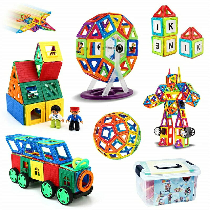 マグネットブロック 162ピース 知育玩具 磁石 積み木 立体パズル 三角形 四角形 数字 英語 学習 おもちゃ 車 観覧車 ロボット 幼児 男の子 女の子 誕生日 入園祝い ギフト