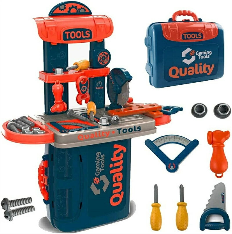 大工さん 大工さんおもちゃ 工具セット 21点 男の子 3IN1 大工さんごっこ 組み立て ミニ作業台 おままごと ネジ ごっこ遊び 収納トランク おもちゃ クリスマス プレゼント 8歳以上
