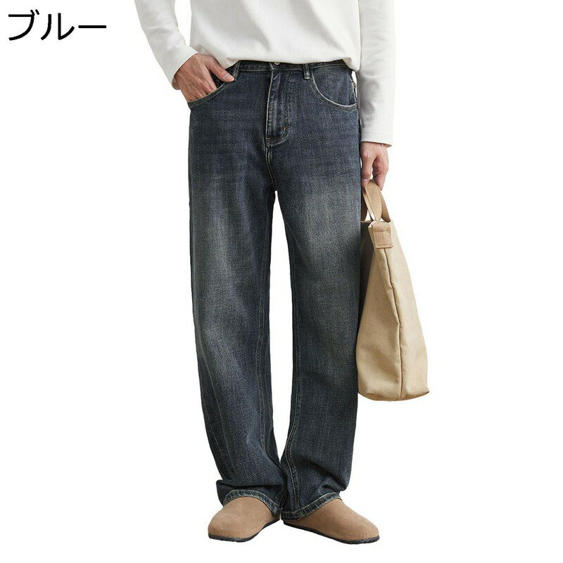大きいサイズ デニムパンツ ストレート メンズ カジュアル ヴィンテージ ジーンズ ゆったり 秋冬 Gパン イージーパンツ ウォッシュ加工 おしゃれ 紳士 シンプル カジュアル(4.0)