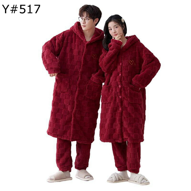 ペア パジャマ 夫婦 ルームウェア 冬 レッド コーラル フード付き 暖かい 冷え対策 上下セット レディ..