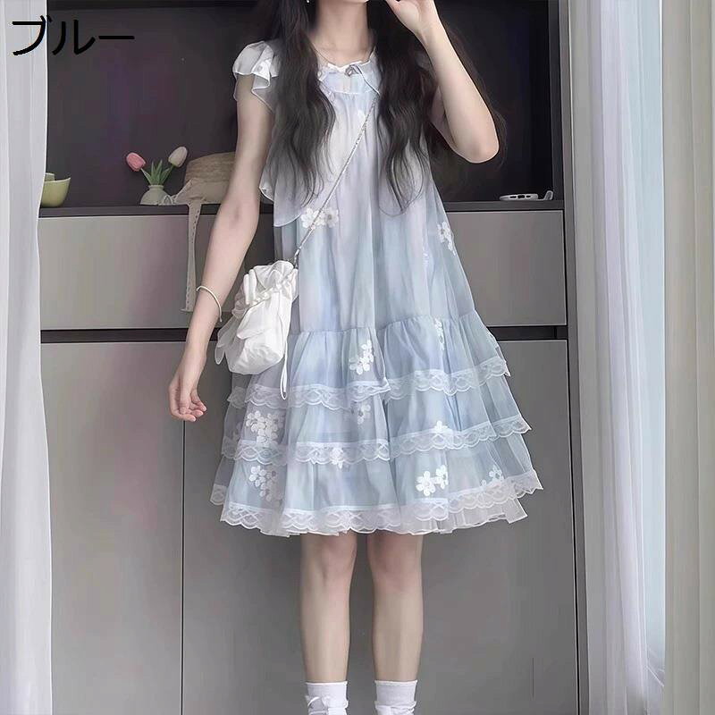 ワンピース 女の子 キッズ チュール レース 刺繍 花柄 夏物 子供 ノースリーブ フリル ティアード 膝丈 ふんわり かわいい 発表会 誕生日 普段着 涼しい お出かけ プリンセス ドレス 清楚 上品 ガーリー