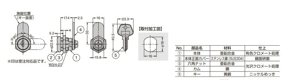 カムロック 3404S型 鍵穴シャッター付【3404S-B】【3404S-D】 別番/同番 スガツネ工業 LAMP ランプ