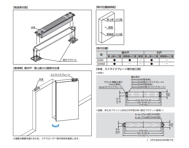 電磁石式電気錠 埋込式マグナロック屋外対応タイプ SAM型 【SAM-M】 スガツネ工業 LAMP ランプ