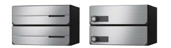 Rakuten - NASTA ナスタ ポスト W360×H120 前入後出／投入口側防滴タイプ KS-MB4302PY-2PK 戸数:2(W360 H240 D333.2) 扉横開き 静音 可変プッシュボタン錠 ヘアーライン ブラック シルバー 一部受注生産品