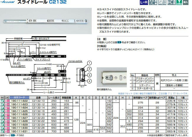 スガツネ ランプ LAMP スライドレール C2132-22 2
