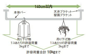【杉田エース】 多目的ハンギングバー H-1天井付Cタイプセット 色:ブラック/ホワイト W900 H150/250/450