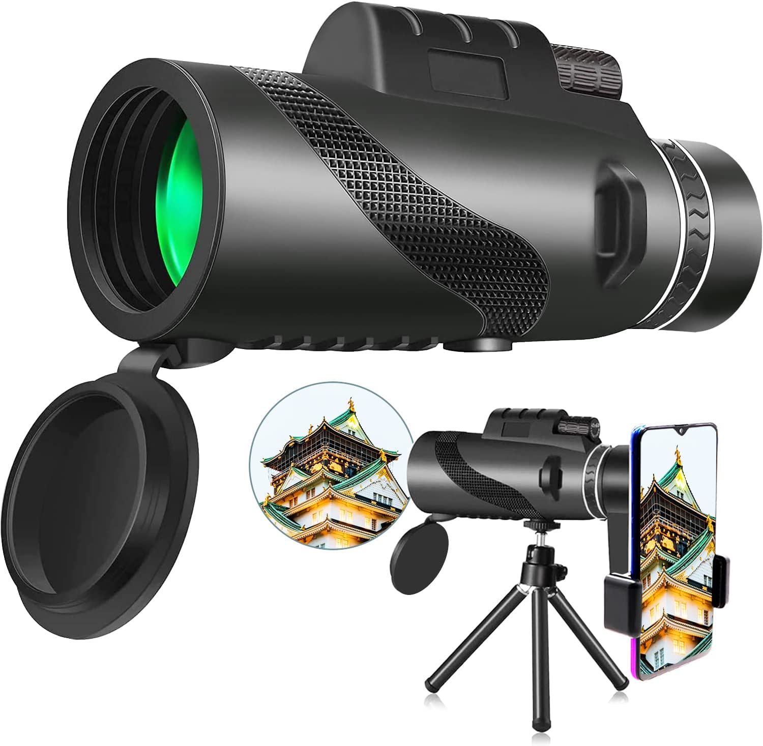 「10％OFFクーポン配布中」単眼鏡 80x100 高倍率望遠鏡 昼夜兼用 持ち運びやすい 片手持ち 滑り止め スマホホルダー＆三脚 旅行 バードウォッチング スポーツ コンサート 花火大会 撮影 野鳥観察 自然観察 山登り コンサート スポーツ野球観戦 固定用三脚付き