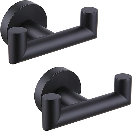 「10%OFFクーポン配布中」ダブルタオルフック マットブラック 2個セット バスルームアクセサリー 収納 粘着テープ