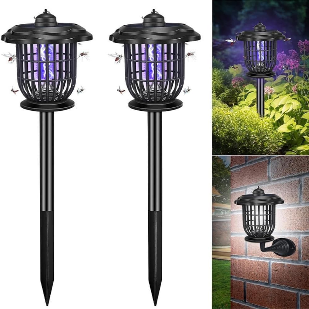 電撃殺虫機 ソーラーライト ソーラー type-c充電です 虫取り機 捕虫器 誘蛾灯 屋外 照明と蚊取り 自動点灯消灯 UV光源誘引式捕虫器 殺虫ライト 蚊駆除 電撃殺虫器 捕虫器 壁掛けです/置く/吊り下げる/地面に挿す可能 玄関/庭/園芸/入り口/屋外などに適用できます (2個セット)