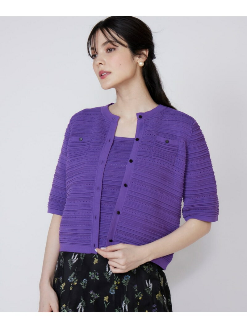 【SALE／60%OFF】ピンタック柄ニットジャケット Maglie par ef-de マーリエ ル カセット トップス カーディガン パープル ブラック【RBA_E】【送料無料】[Rakuten Fashion]