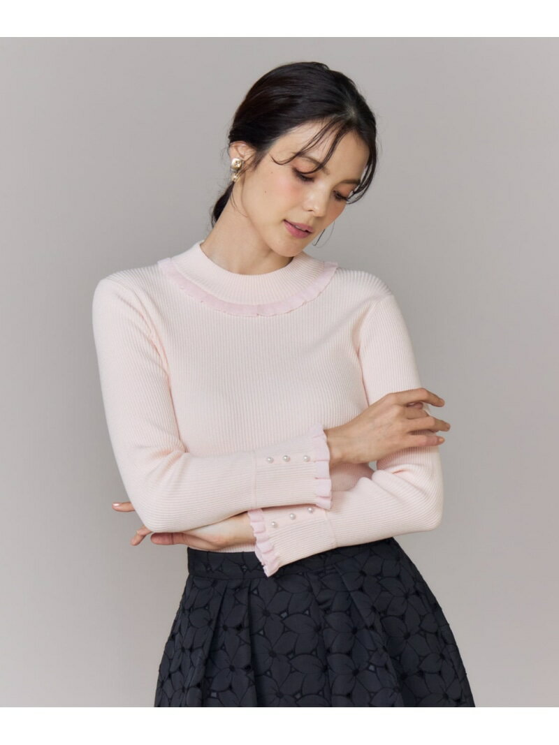 ハイネックリブプルオーバー Maglie par ef-de マーリエ ル カセット トップス ニット ホワイト ピンク..