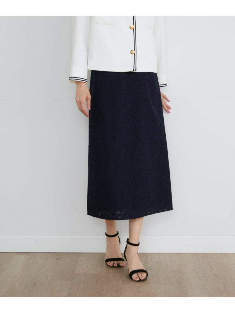 【SALE／50%OFF】《大きいサイズ》レースタイトスカート INED イネド スカート ロング・マキシスカート ネイビー ホワイト【RBA_E】【送料無料】[Rakuten Fashion]