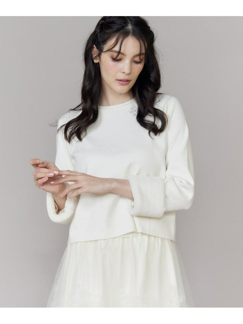 ファースリーブニットプルオーバー Maglie par ef-de マーリエ ル カセット トップス ニット ホワイト ..