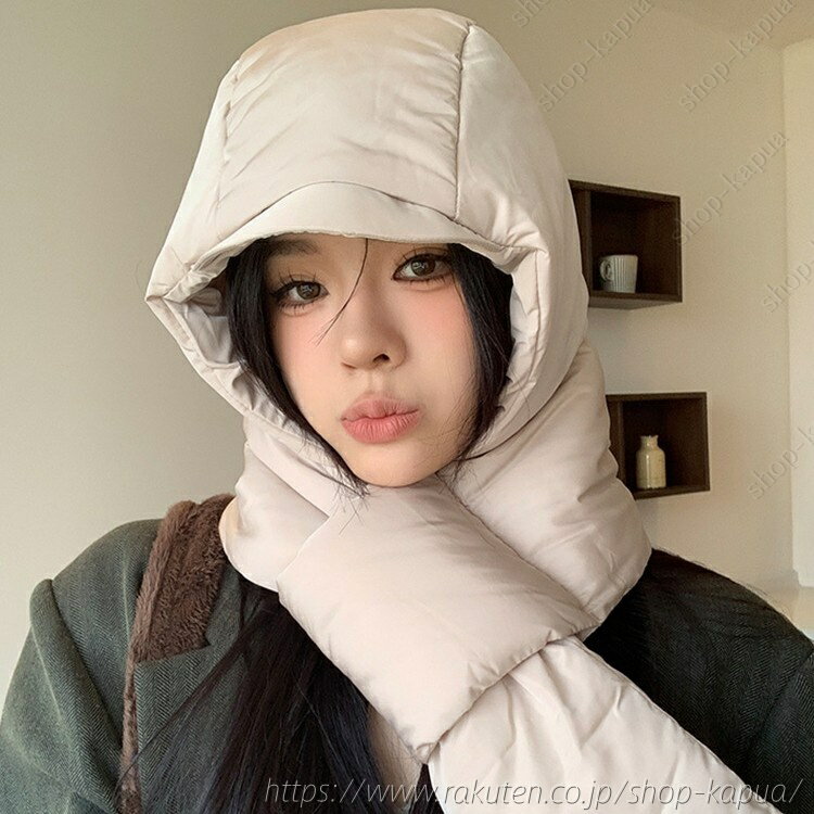 無 厚手 防寒 軽量 コンパクト レディース マフラー ダウンキャップ ネックウォーマー 一体型 キャップ..