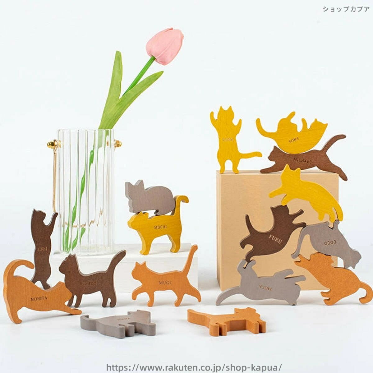 【送料無料】16匹にゃんこ バランス積み木 猫 室内遊び （ 積み木 知育玩具 おもちゃ 木のおもちゃ 積木 つみき 木製 動物 どうぶつ