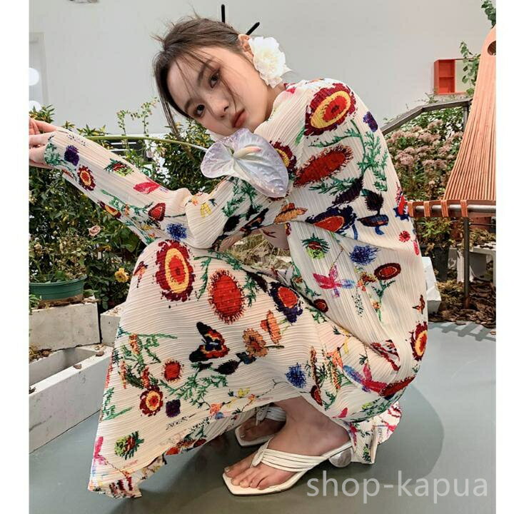 【送料無料】デートコ ママコーデ オフィスコーデ レディース 上下セット スーツ ツーピース 長袖トップス＋プリーツスカート プリーツ 花柄