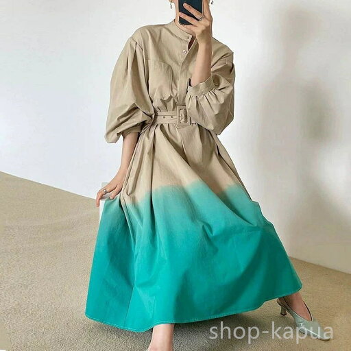 【送料無料】バイカラ 大人 ロングワンピ トレンチワンピース ウエストベルト シャツワンピース ワンピース グラデーションシャツワンピース 【送料無料】バイカラ 大人 ロングワンピ トレンチワンピース ウエストベルト シャツワンピース ワンピース グラデーションシャツワンピース