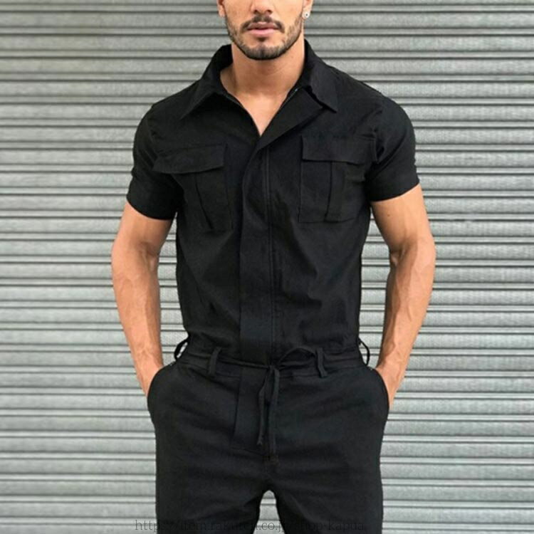 【送料無料】着痩せ 夏 半袖 涼しい ロングパンツ 作業着 半袖 作業服 オールインワン カバーオール ショートスリーブ メンズ つなぎ