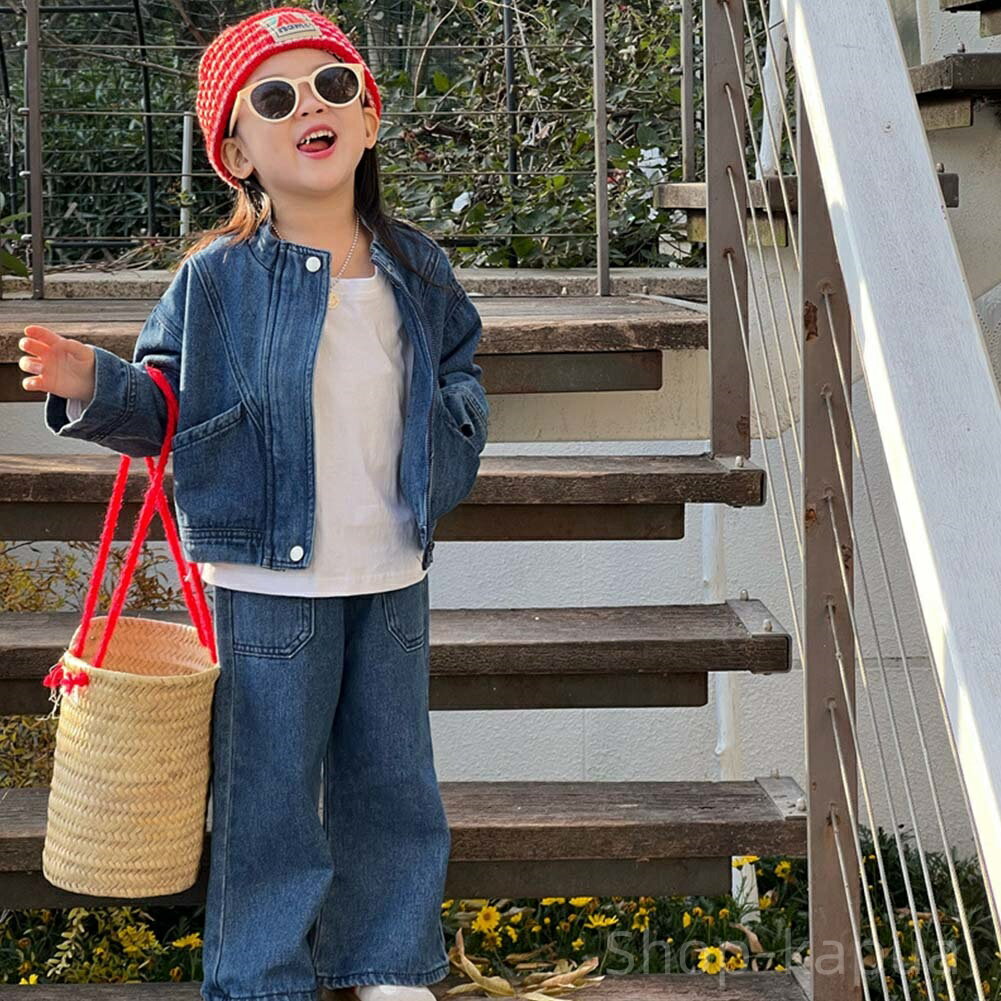 【送料無料】上下セット パンツ デニムコート 子供 セットアップ コート ジーンズ 女の子 子供服 2点セット デニムパンツ ジャケット