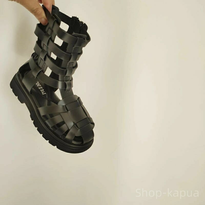 【送料無料】ブラック 大人ぽい マイクロファイバー キッズ 靴 子供 子供靴 靴 シューズ 男の子 女の子 グラディエーターサンダル 子供