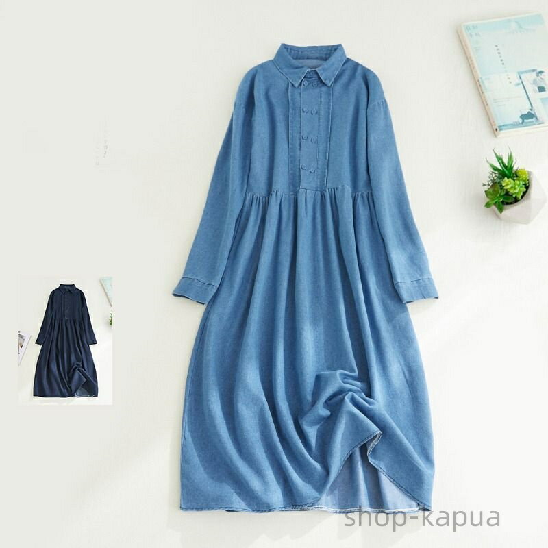 【送料無料】デニムシャツワンピース 長袖 ロングデニムシャツ 春 秋 ワンピース レディース ロングシャツ マキシ きれいめ 大きいサイズ ロングワンピ チェックスカート バックシャン 切替え