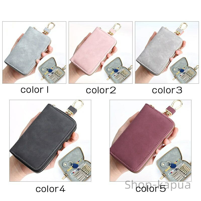 ショップカプアの【送料無料】キーケース 鍵カバー 大容量 カード入れ コンパクト 6連 リング付き メンズ レディース キーカバー ファスナー 子供 鍵入れ 小銭入れ 小物 おしゃれ｜アングル2