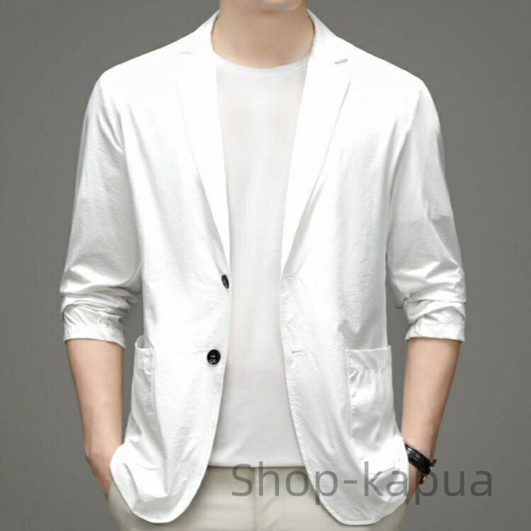 【送料無料】夏 秋 夏 春 全4色×6サイズ テーラードジャケット ブレザー 防シワ性 吸汗速乾 アウター スーツ 薄手 オフィス カジュアル ビジネス スリム 極薄 メンズ シルクジャケット