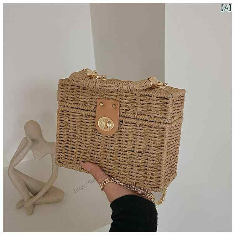 【送料無料】レディース バッグ 普段使い 夏 ストロー 小さめ トレンディ ファッション チェーン メッ..