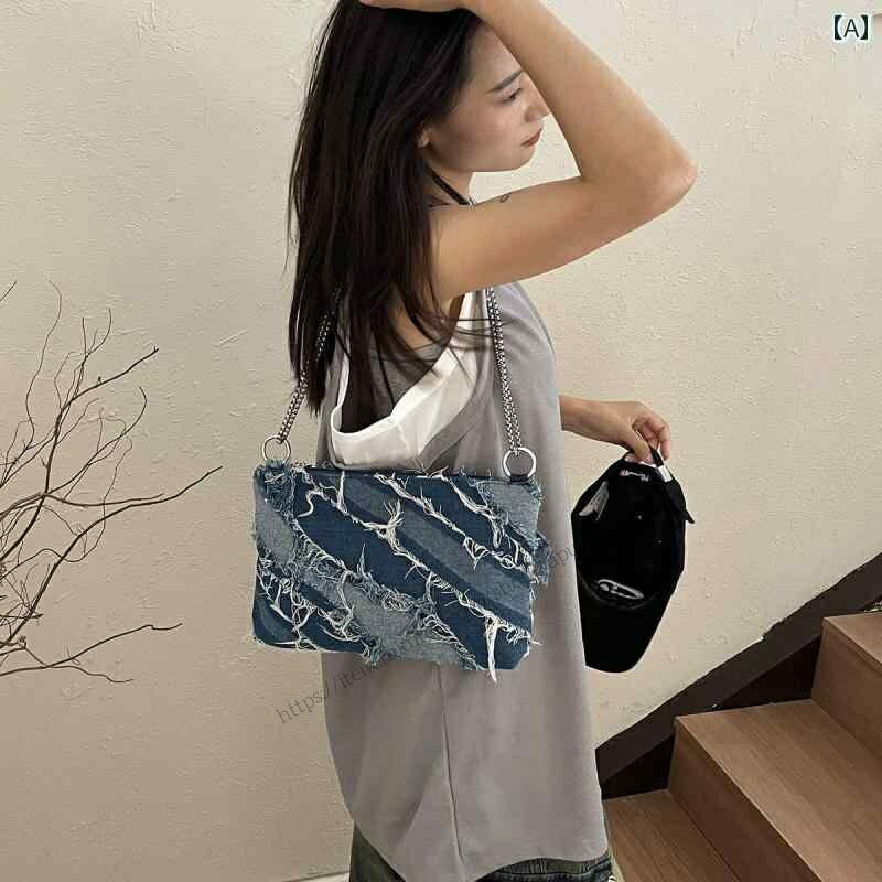 【送料無料】レディース バッグ 普段使い タッセル ショルダー 秋 ウォッシュデニム タイダイ柄 グラデーション クラッチ チェーン クロス ボディバッグ