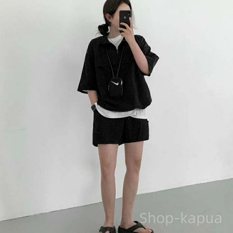 【送料無料】おしゃれ ダンス衣装 ストリート系 ハーフジップ 短パン 夏 パーカー トップス ハーフジップ プルオーバー 上下セット